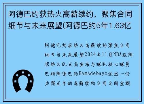 阿德巴约获热火高薪续约，聚焦合同细节与未来展望(阿德巴约5年1.63亿提前续约热火)